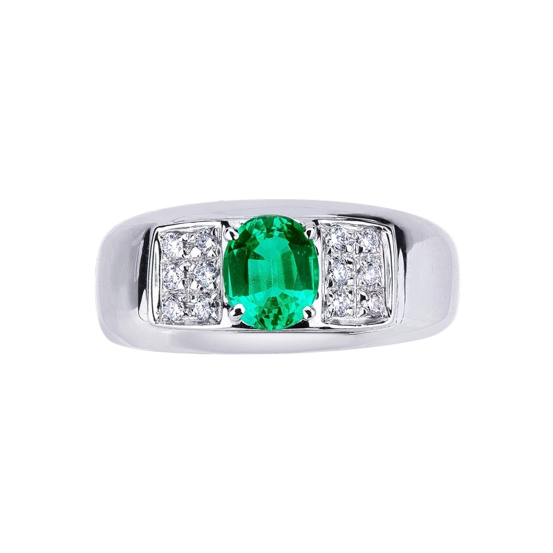 18k white gold ring with diamonds and emerald 