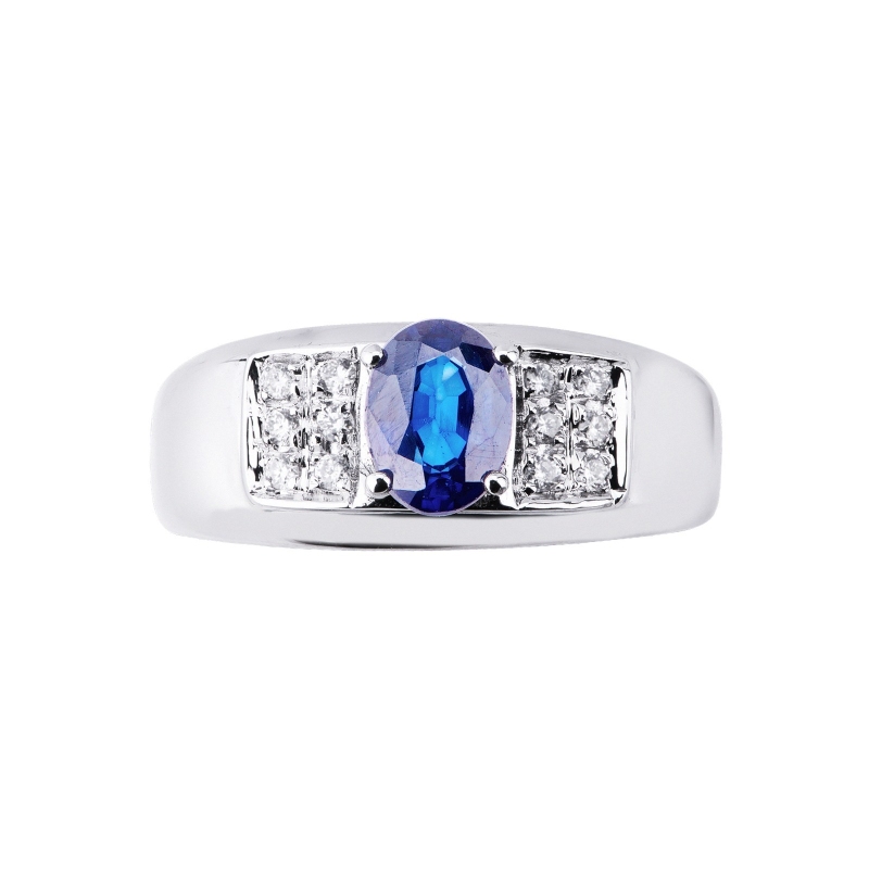 18k white gold ring with blue sapphire and diamonds 
