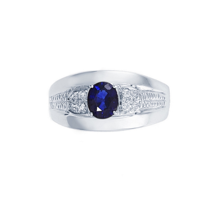18k white gold woman ring with blue sapphire and diamonds 