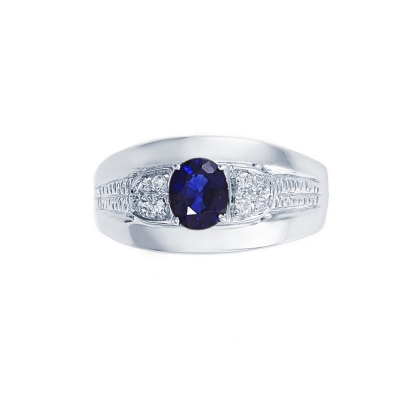 18k white gold woman ring with blue sapphire and diamonds 