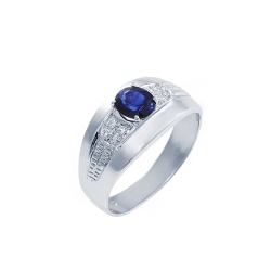 18k white gold woman ring with blue sapphire and diamonds 