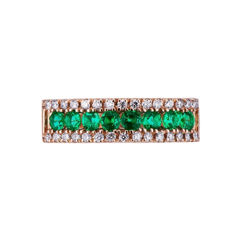 Rosé gold 18k band ring with emeralds and diamonds 