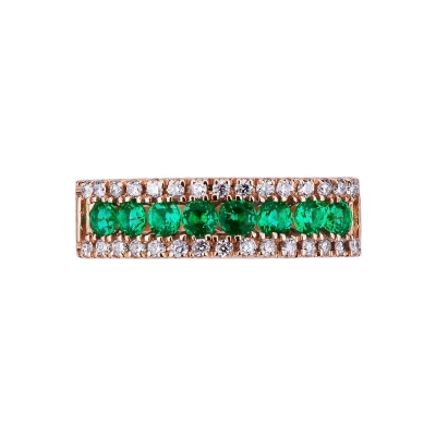 Rosé gold 18k band ring with emeralds and diamonds 