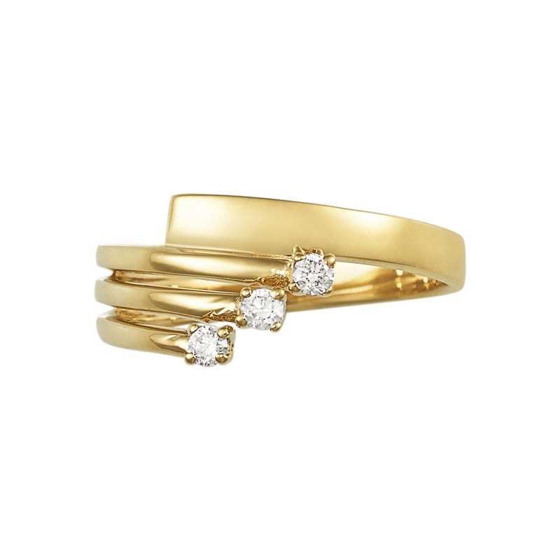 Yellow gold 18k band ring with three diamonds 