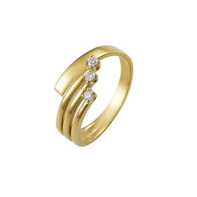 Yellow gold 18k band ring with three diamonds 