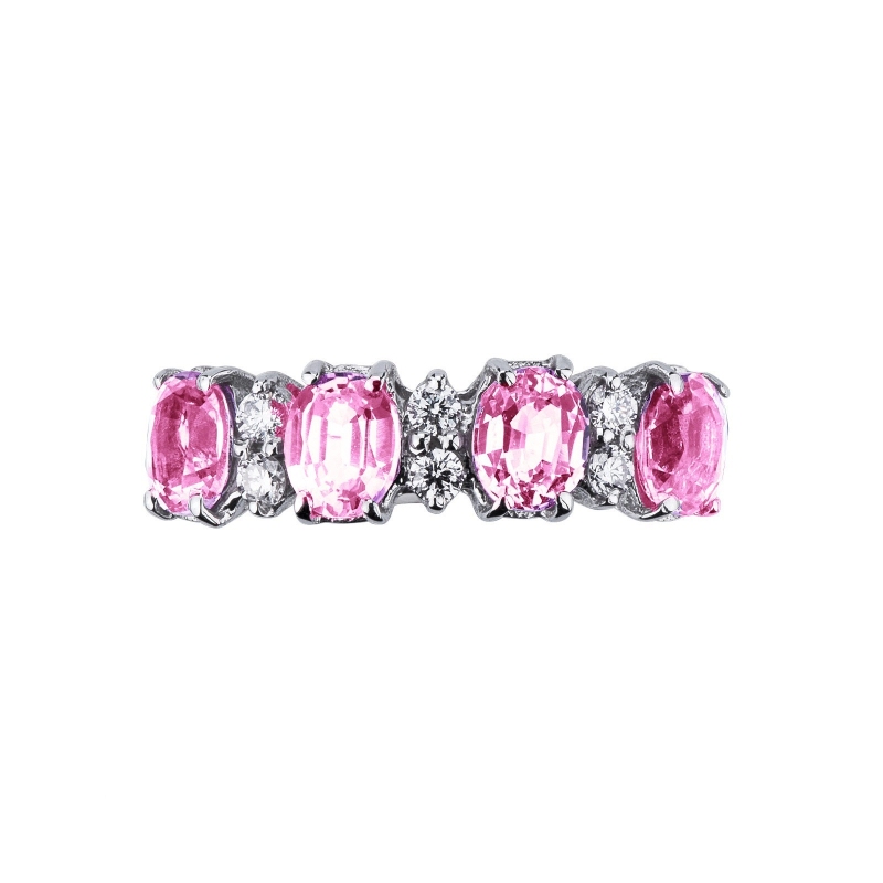 18k white gold ring with four pink sapphires and diamonds 