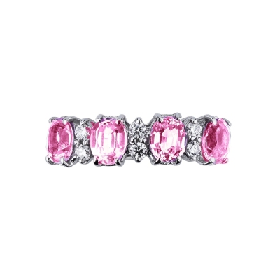 18k white gold ring with four pink sapphires and diamonds 
