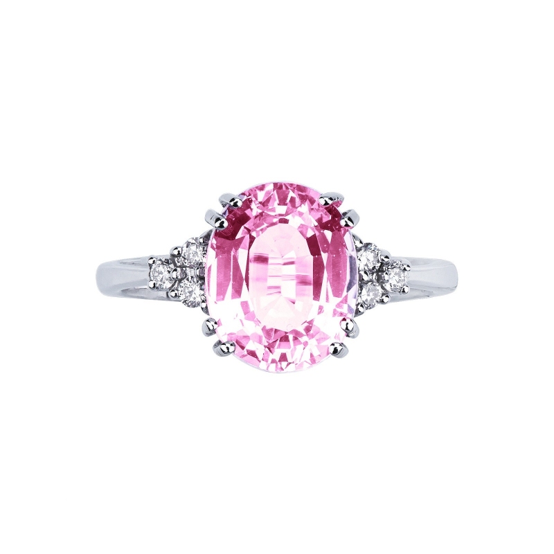 18k white gold ring with diamonds and pink sapphire 