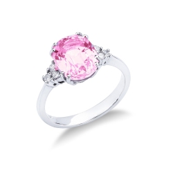 18k white gold ring with diamonds and pink sapphire 