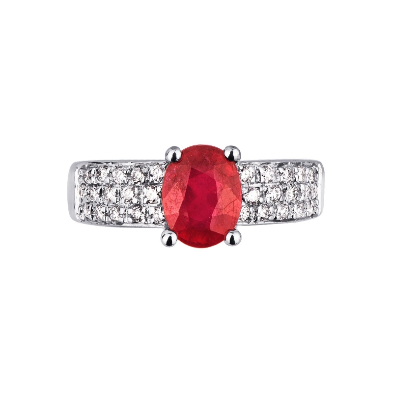 Woman band ring white gold 18k with ruby and diamonds 