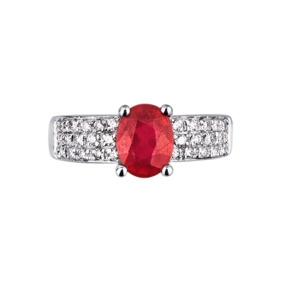 Woman band ring white gold 18k with ruby and diamonds 