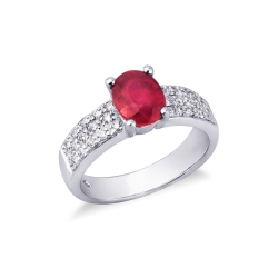 Woman band ring white gold 18k with ruby and diamonds 