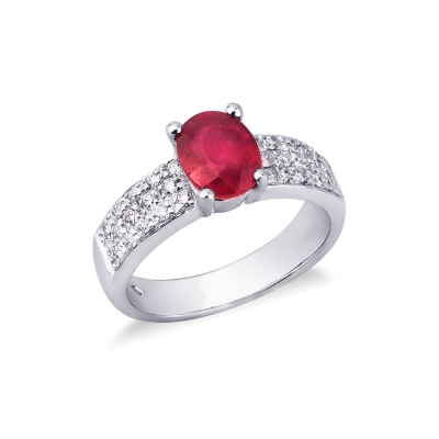 Woman band ring white gold 18k with ruby and diamonds 