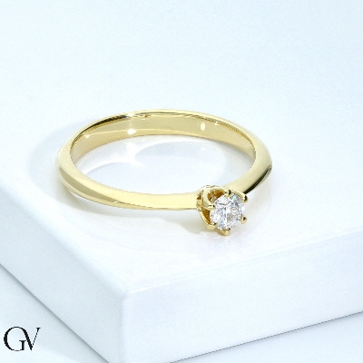 Yellow gold 18k 6 claw solitaire diamond 0,20 ct ring