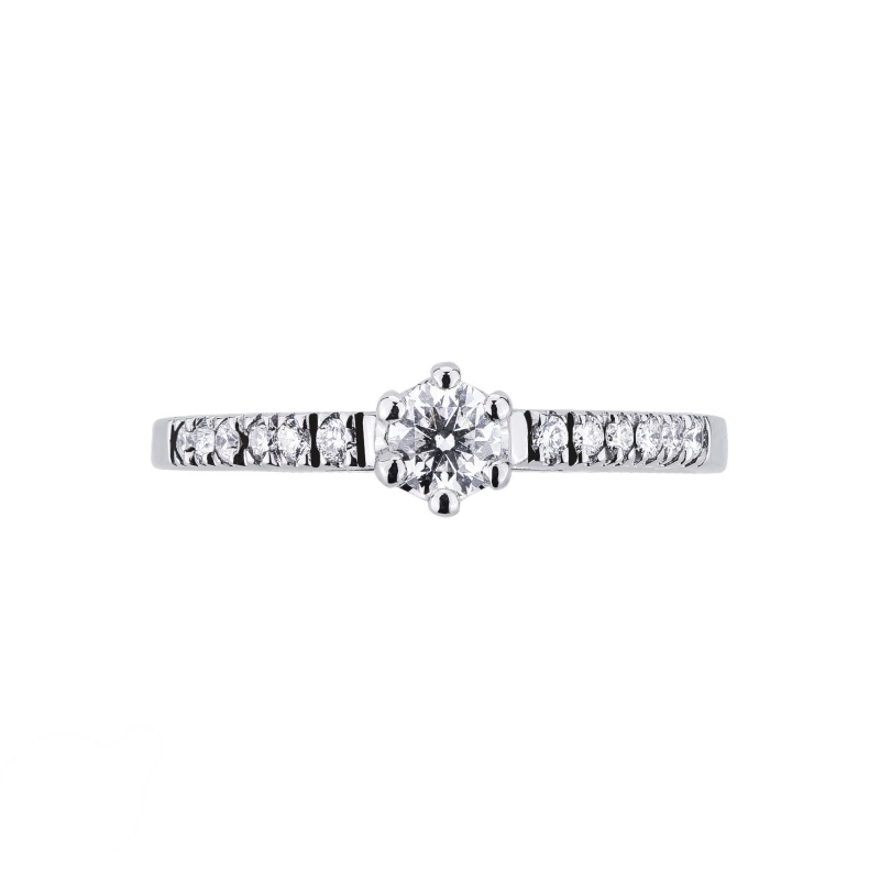 Solitaire type ring with diamonds white gold 18k
