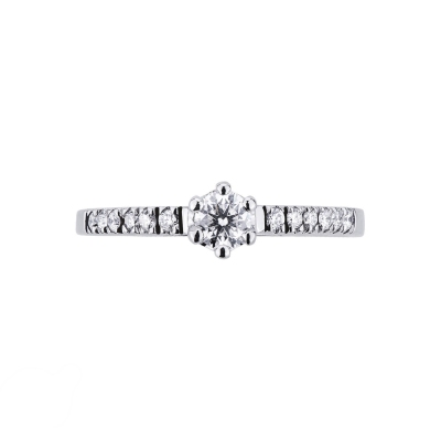 Solitaire type ring with diamonds white gold 18k