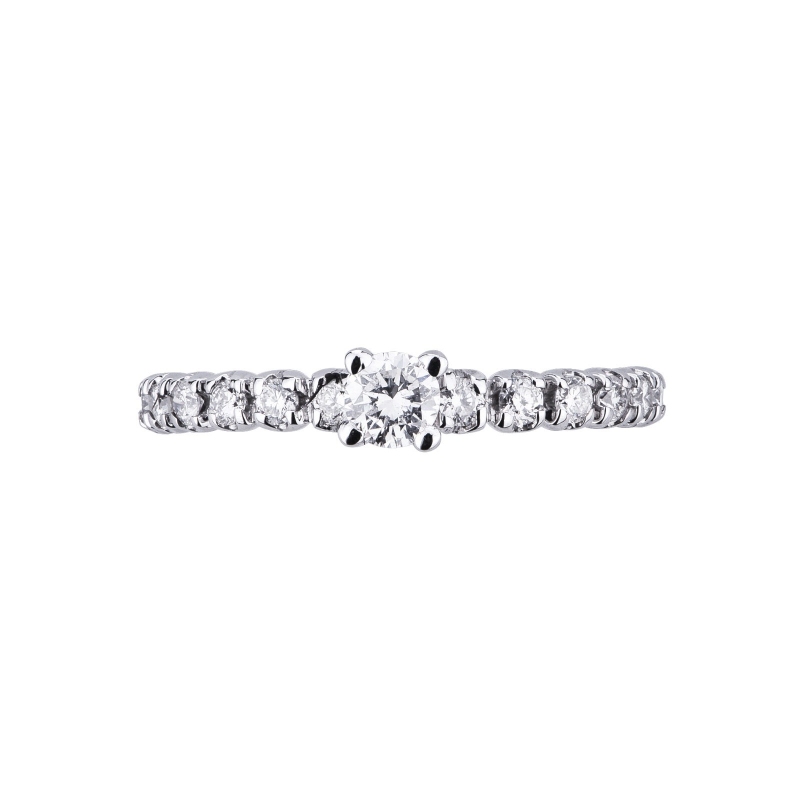 Half eternity ring in white gold 18k with a central diamond