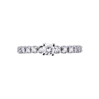 Half eternity ring in white gold 18k with a central diamond