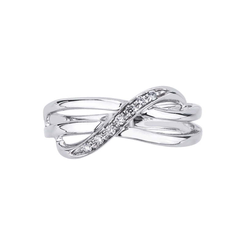 18k white gold wavy ring with diamonds 