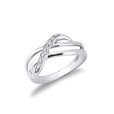 18k white gold wavy ring with diamonds 