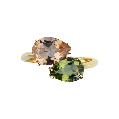 Peridot and citrine ring in 18k yellow gold