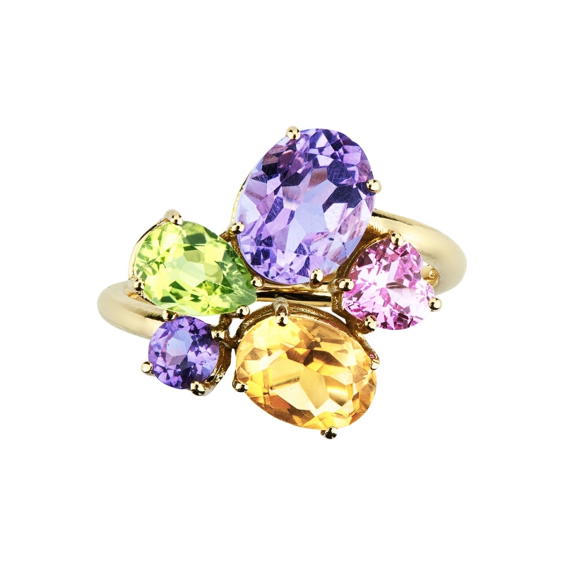 Ring multicolor in yellow gold 18k with 5 gems