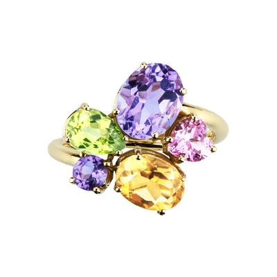 Ring multicolor in yellow gold 18k with 5 gems