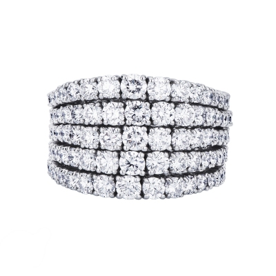 18k white gold ring with 5 rows of round cut diamonds