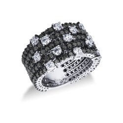18k white gold ring with black and white diamonds 