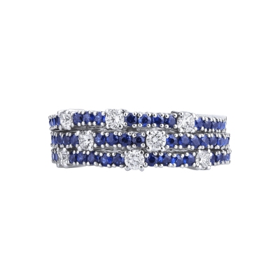 White gold 18k tennis ring with blue sapphires and diamonds 
