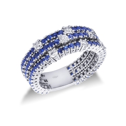 White gold 18k tennis ring with blue sapphires and diamonds 