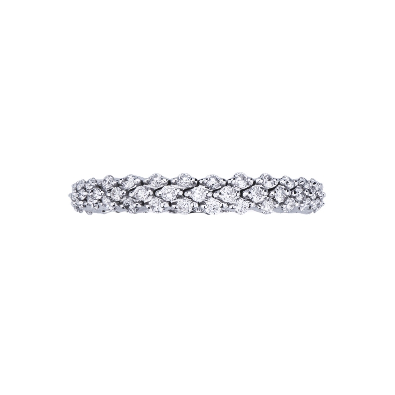 White gold 18k ring with three rows of diamonds 