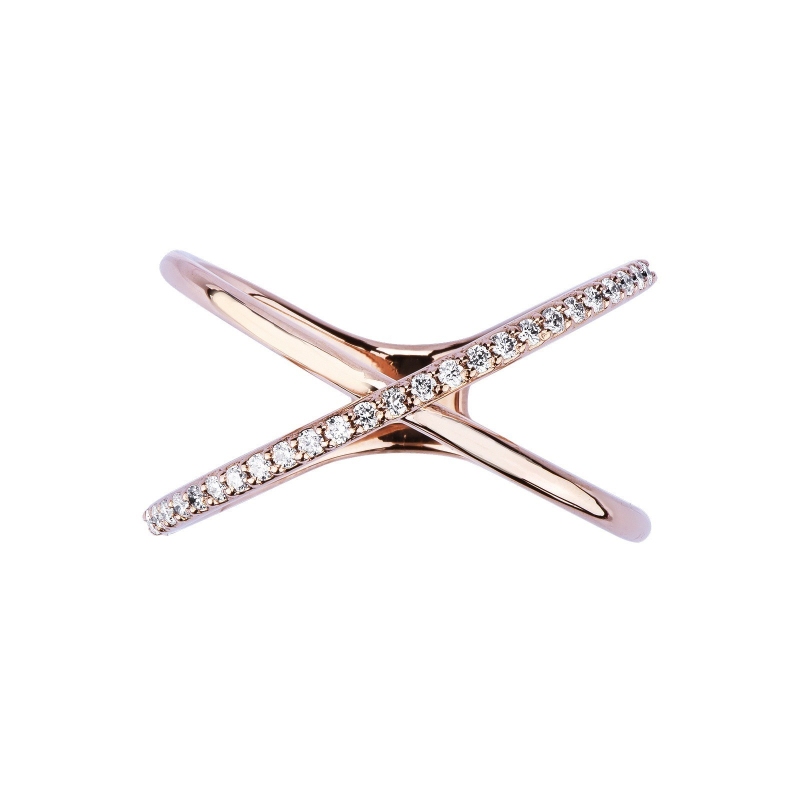 Rosé gold 18k criss cross ring with diamonds