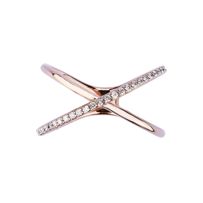 Rosé gold 18k criss cross ring with diamonds