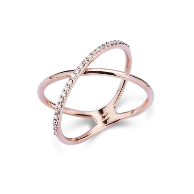 Rosé gold 18k criss cross ring with diamonds