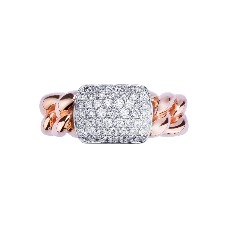 White and rose gold 18k groumette ring with diamonds 