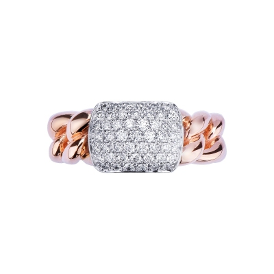 White and rose gold 18k groumette ring with diamonds 