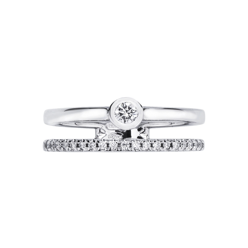 White gold 18k double ring with diamonds 