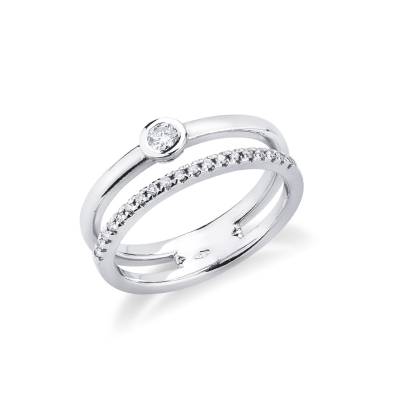 White gold 18k double ring with diamonds 