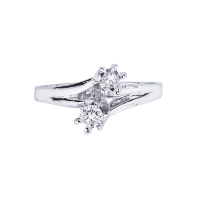 Curved split ring with two diamonds in white gold 18k 