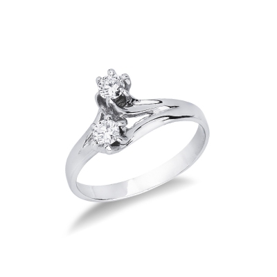 Curved split ring with two diamonds in white gold 18k 