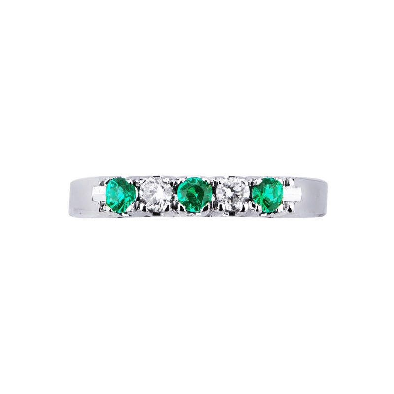 White gold 18k 5 stones ring with diamonds and emeralds 