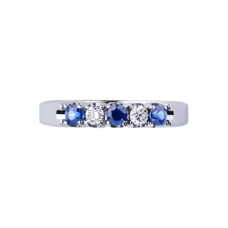 5 stones half eternity ring with diamonds and blue sapphires 