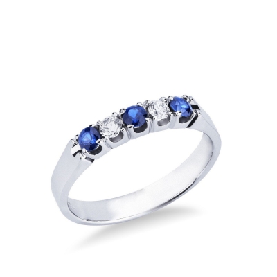 5 stones half eternity ring with diamonds and blue sapphires 