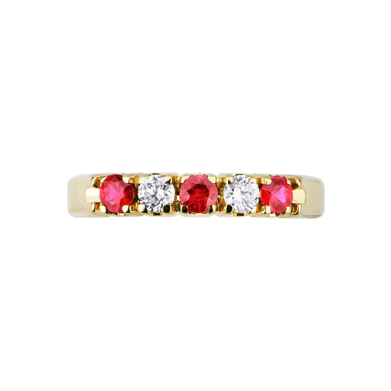 Yellow gold 18k 5 stones ring with rubies and diamonds 
