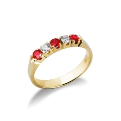 Yellow gold 18k 5 stones ring with rubies and diamonds 