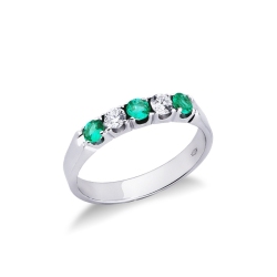 5 stones half eternity ring with diamonds and emeralds