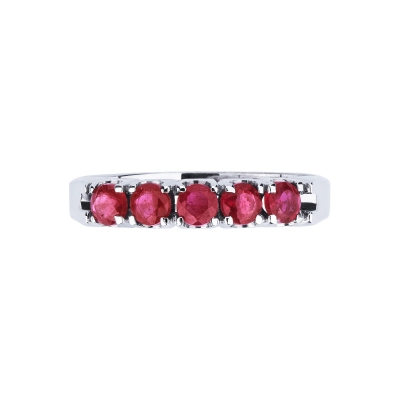 White gold 18k 5 rubies half eternity ring 