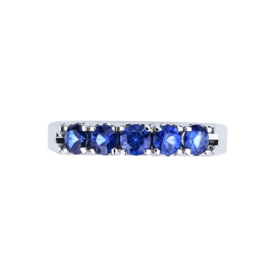 White gold 18k half eternity ring with 5 sapphires