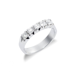 5 stones half eternity ring with diamonds in white gold 18k